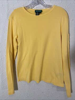 Lauren Ralph Lauren Soft Yellow Long Sleeve Tee Size small 100% Cotton